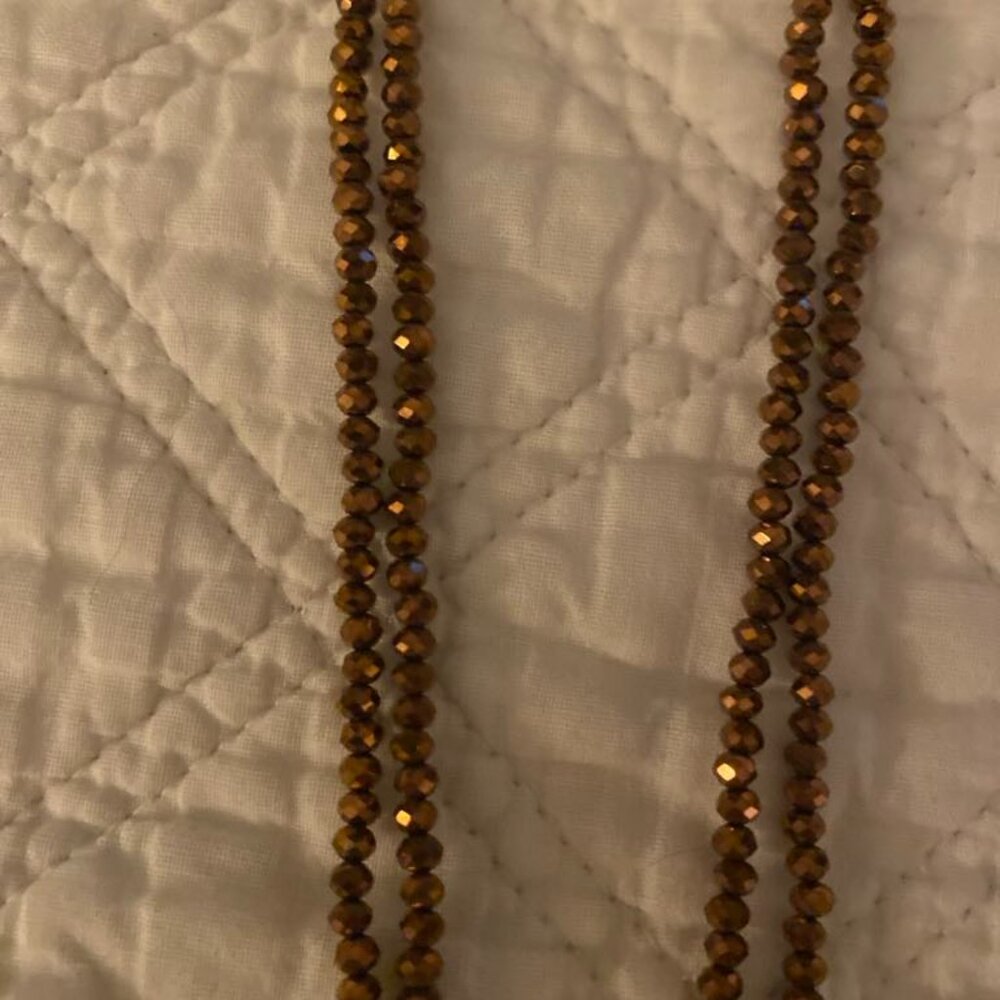 Extra-Long Beaded Necklace, Shimmery Copper Tone